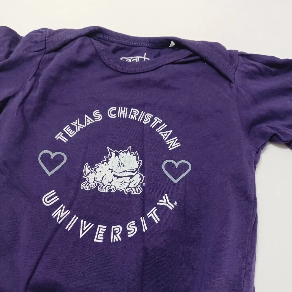 TCU Horned Frogs Garb Inc Girls T-Shirt Purple White Short Bodysuit TX Christian
